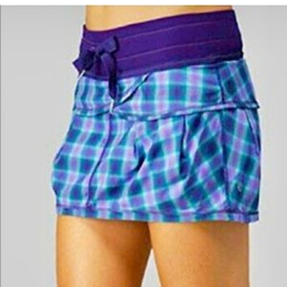 Rare Lululemon Run: Personal Best Skirt Skort Purple Teal Plaid  OASIS